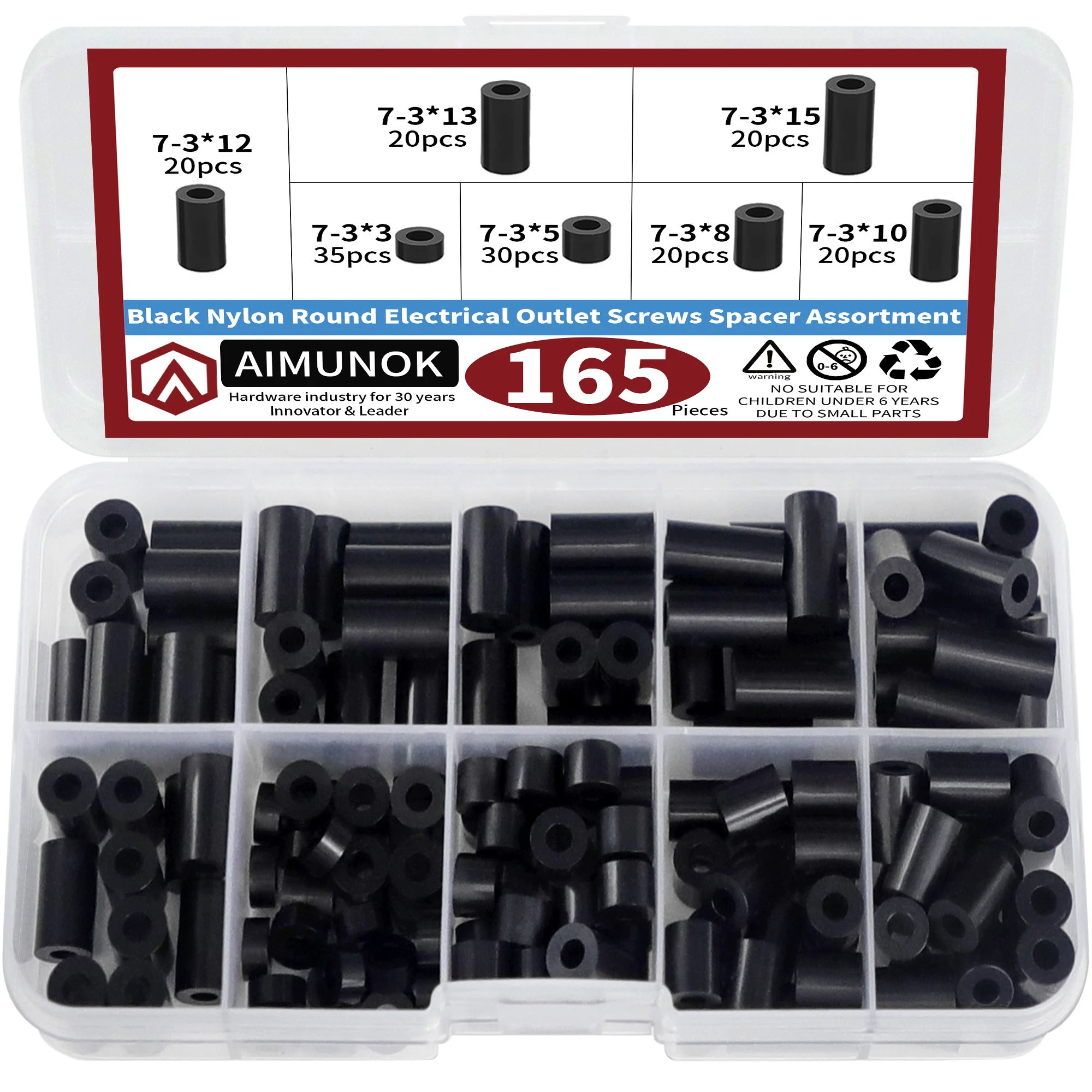 165pcs Black Nylon Round Spacer Assortment Kit, Electrical Outlet Screws Spacers, Plastic Spacers Without Threaded, Switch and R