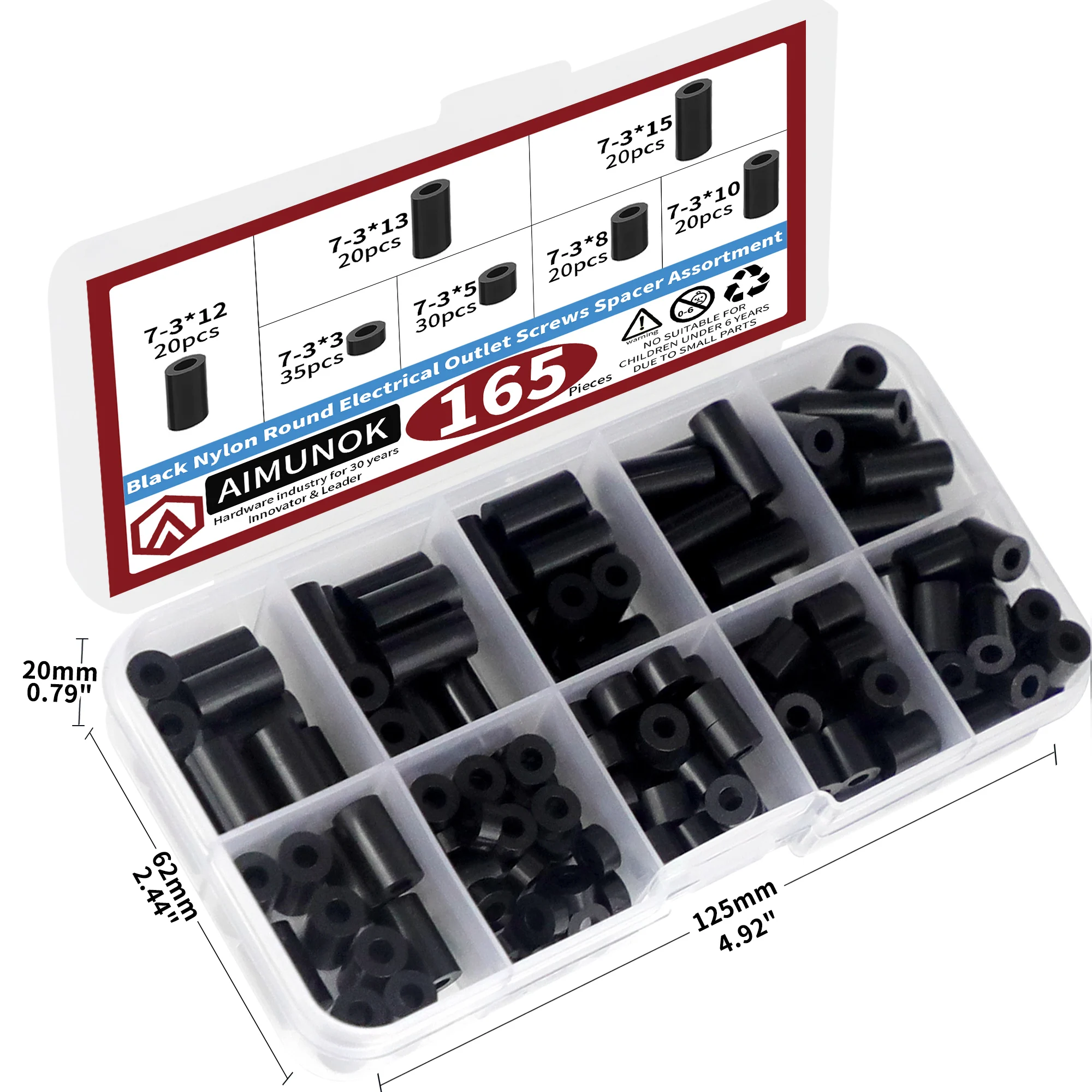 165pcs Black Nylon Round Spacer Assortment Kit, Electrical Outlet Screws Spacers, Plastic Spacers Without Threaded, Switch and R