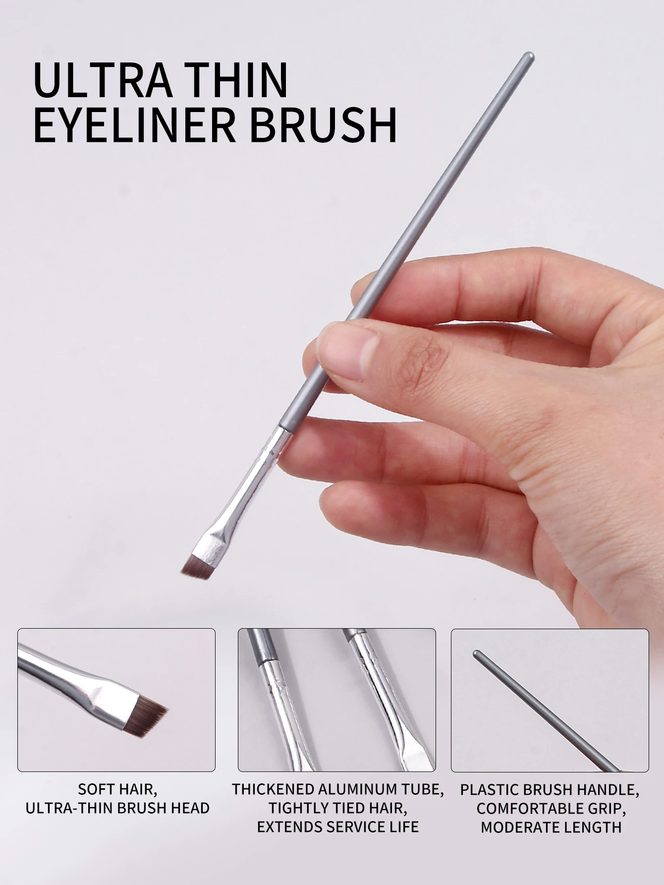 12pcs Silvery Super Thin Blade Eyeliner Brush & Soft Makeup Brush Set, Portable Eyebrow Brush & Multipurpose Cosmetic Tool