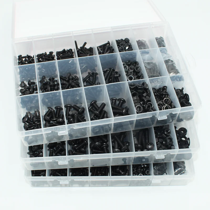 2510p Round Hex Cap Screw Kit M2 M2.5 M3 M4 M5 M6 10.9 Grade Black Socket Button Head Allen Drive Screws Bolt and Nut and Washer