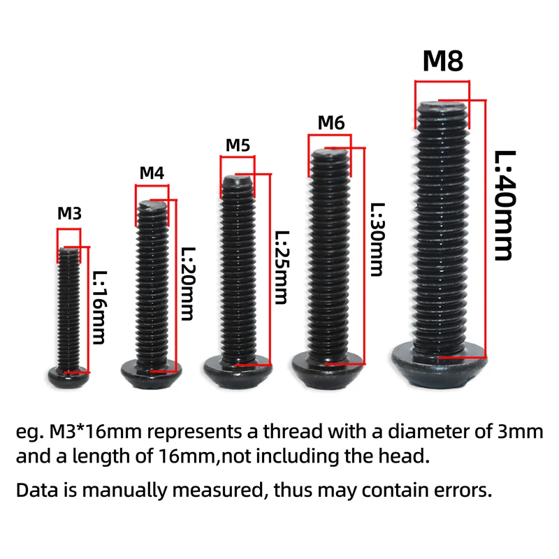 2510p Round Hex Cap Screw Kit M2 M2.5 M3 M4 M5 M6 10.9 Grade Black Socket Button Head Allen Drive Screws Bolt and Nut and Washer