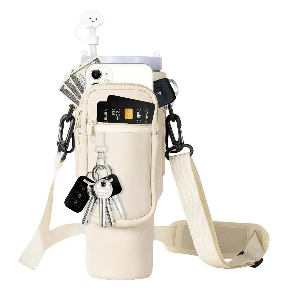 40oz Neoprene Water Bottle Carrier Bag for Stanley Quencher Cup Sleeve with Adjustable Shoulder Strap Water Bottle Holder Pouch