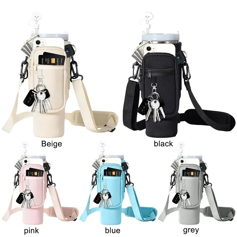 40oz Neoprene Water Bottle Carrier Bag for Stanley Quencher Cup Sleeve with Adjustable Shoulder Strap Water Bottle Holder Pouch