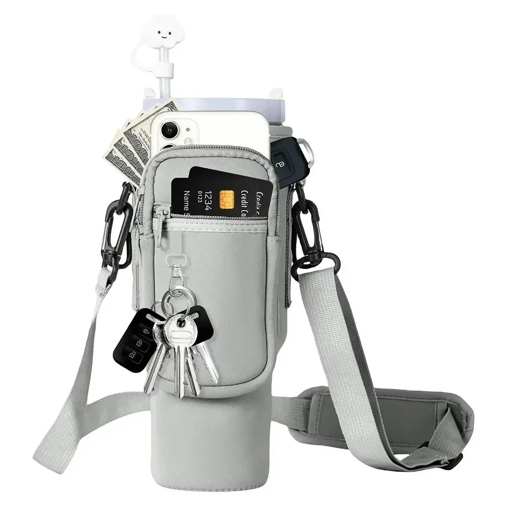 40oz Neoprene Water Bottle Carrier Bag for Stanley Quencher Cup Sleeve with Adjustable Shoulder Strap Water Bottle Holder Pouch
