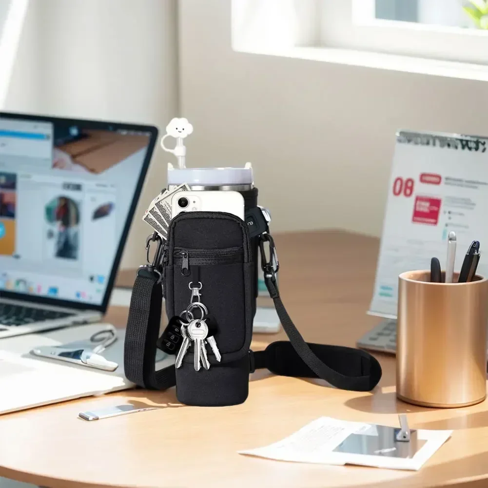 40oz Neoprene Water Bottle Carrier Bag for Stanley Quencher Cup Sleeve with Adjustable Shoulder Strap Water Bottle Holder Pouch