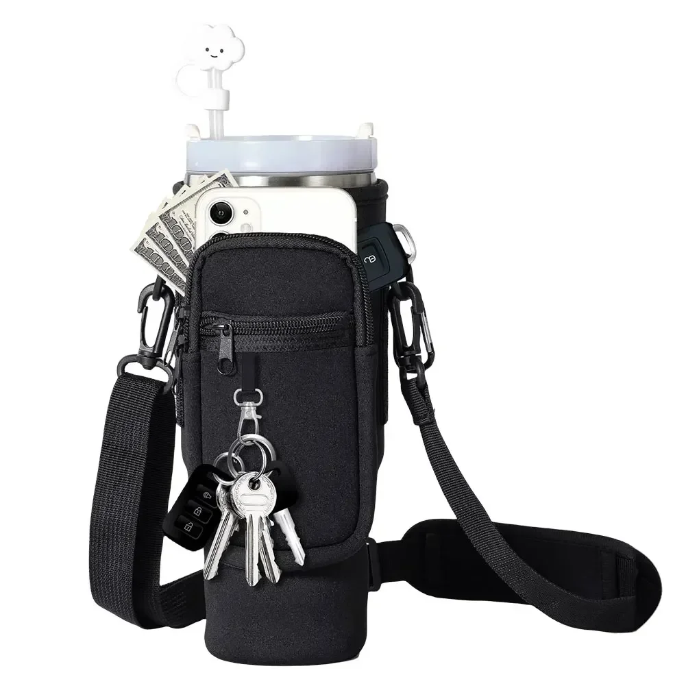 40oz Neoprene Water Bottle Carrier Bag for Stanley Quencher Cup Sleeve with Adjustable Shoulder Strap Water Bottle Holder Pouch