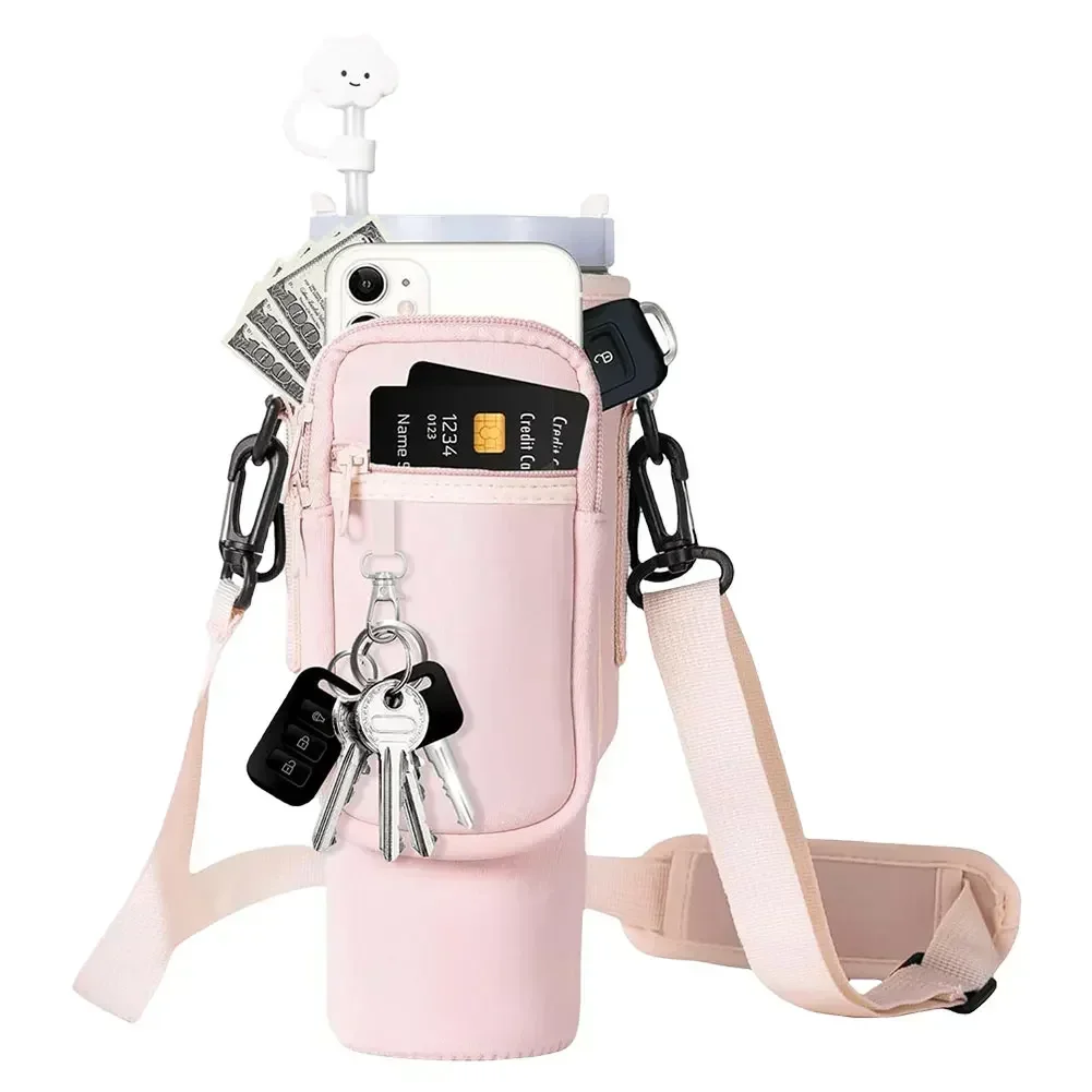 40oz Neoprene Water Bottle Carrier Bag for Stanley Quencher Cup Sleeve with Adjustable Shoulder Strap Water Bottle Holder Pouch