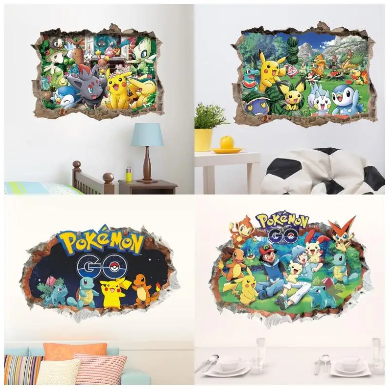 Cartoon Pokémon Pikachu Wall Sticker For Kids Room Living Room Bedroom Wall Decoration Kids Gifts Door Sticker Cute Posters