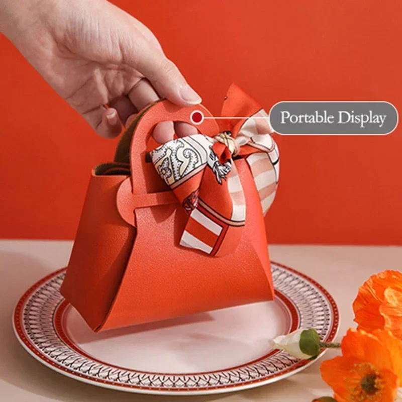 10PCS Distribute Leather Pink Gift Bags Wedding Favour Bag for Guest Mini Handbag with Ribbon Candy Packaging Box Party Decor