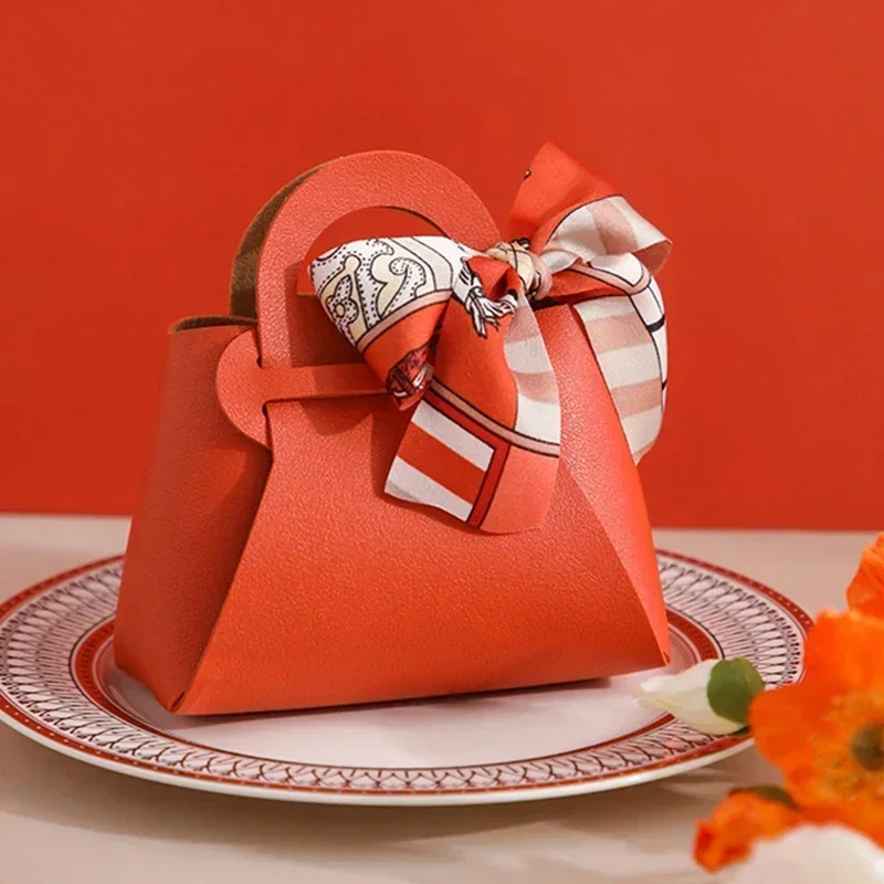 10PCS Distribute Leather Pink Gift Bags Wedding Favour Bag for Guest Mini Handbag with Ribbon Candy Packaging Box Party Decor
