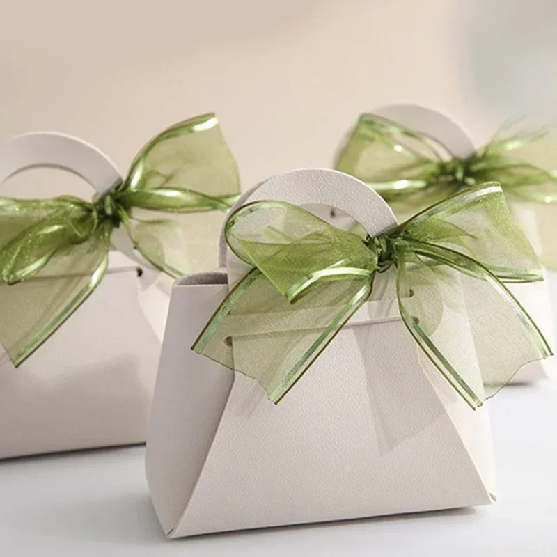 10PCS Distribute Leather Pink Gift Bags Wedding Favour Bag for Guest Mini Handbag with Ribbon Candy Packaging Box Party Decor