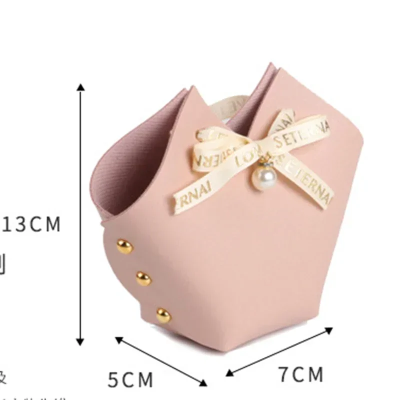 10PCS Distribute Leather Pink Gift Bags Wedding Favour Bag for Guest Mini Handbag with Ribbon Candy Packaging Box Party Decor