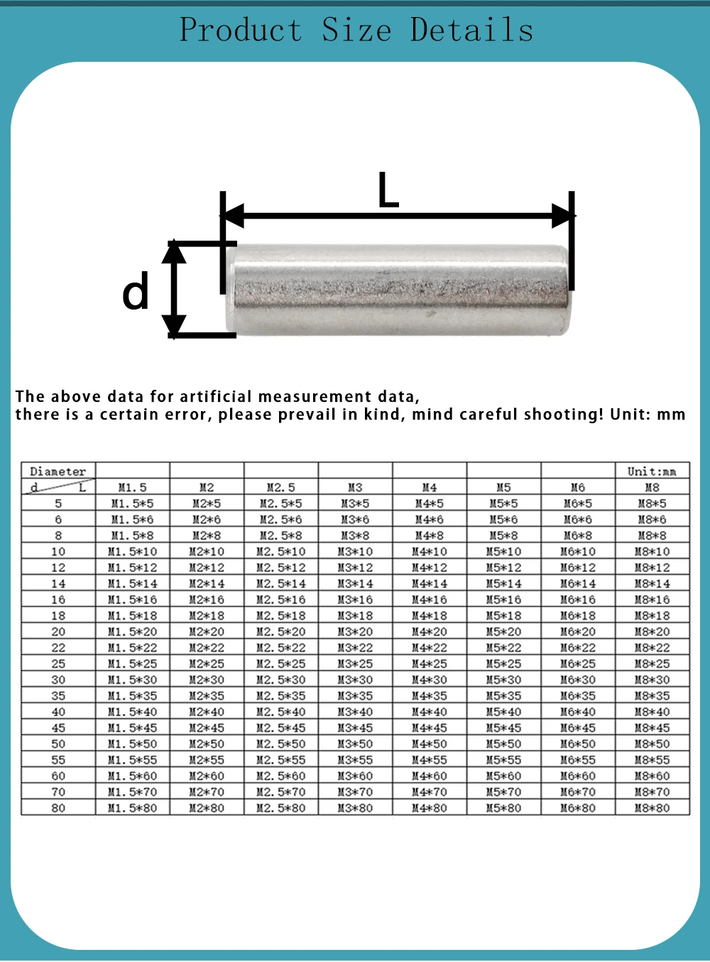 GB119 Cylindrical Locating Dowel Pin M1 M1.5 M2 M2.5 M3 M4 M5 M6 M8 M10 304 Stainless Steel Fixed Shaft Pins Round Solid Rod