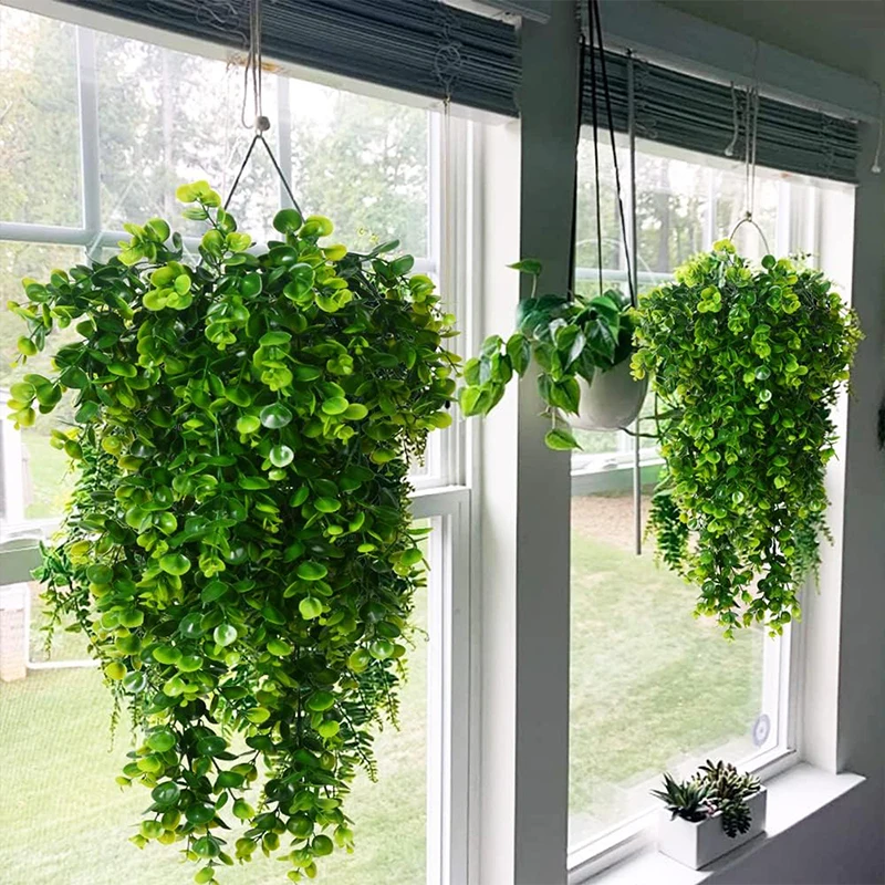 Artificial Hanging Plants Faux Eucalyptus Leaf Greenery Vine Outdoor UV Resistant Plastic Plants for DIY Home Wedding Decoration
