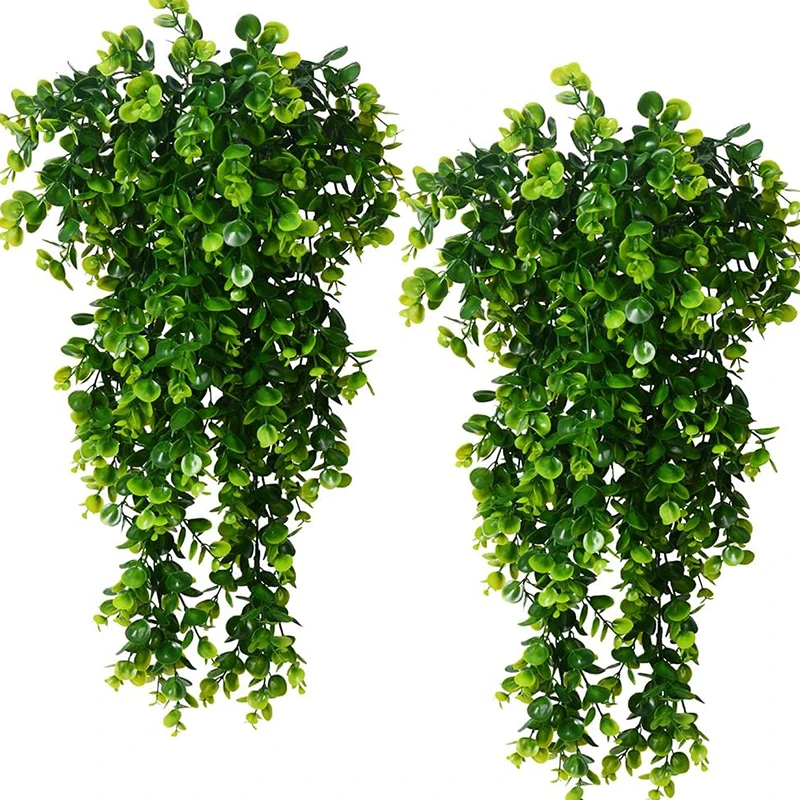 Artificial Hanging Plants Faux Eucalyptus Leaf Greenery Vine Outdoor UV Resistant Plastic Plants for DIY Home Wedding Decoration