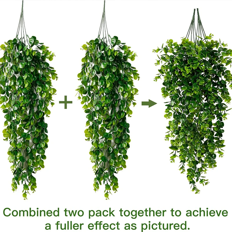 Artificial Hanging Plants Faux Eucalyptus Leaf Greenery Vine Outdoor UV Resistant Plastic Plants for DIY Home Wedding Decoration