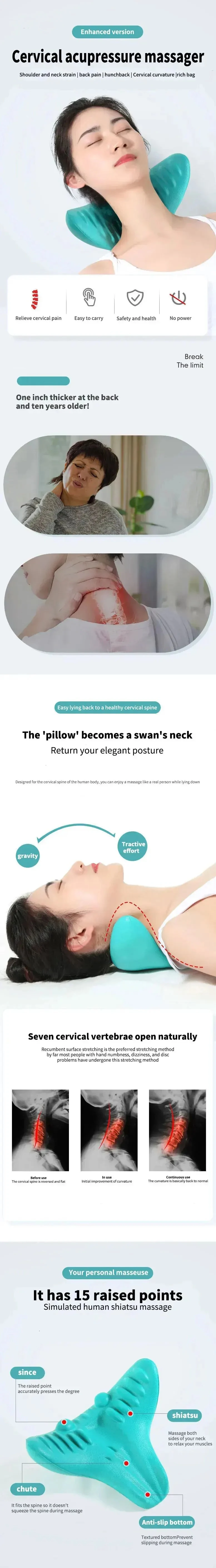Neck and Shoulder Relaxer, Cervical Traction Device Acupressure Neck Shoulder Back Support Massage Pillow, Neck Stretcher Massag