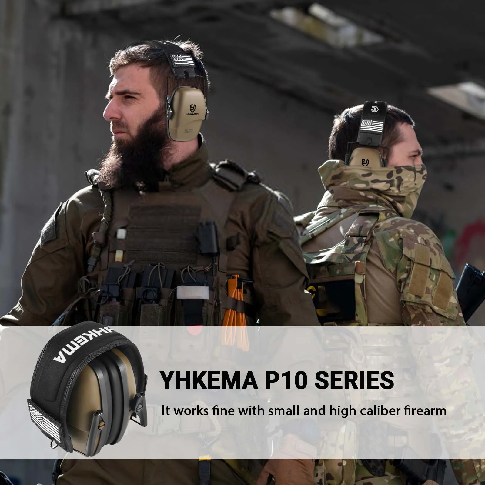 YHKEMA Tactical Headset Ear Protection Shooting Headphones for Hunting Hearing Earmuff Noise Reduction Earmuffs Silicone