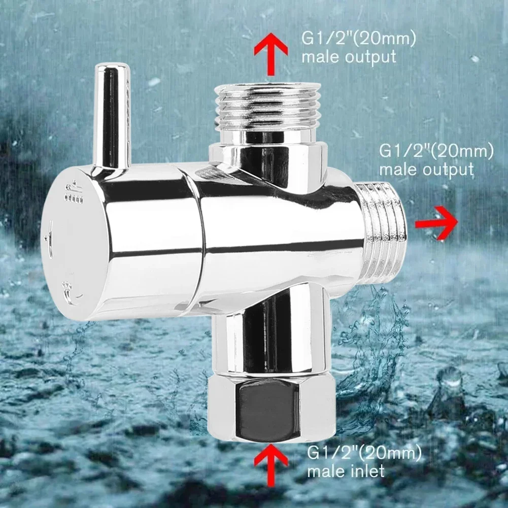 Brass 3-way G1/2 Shower Diverter Valve Water Separator Shower Tee Adapter Adjustable Faucet Switcher Bathroom Replacement Part