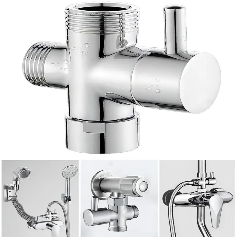 Brass 3-way G1/2 Shower Diverter Valve Water Separator Shower Tee Adapter Adjustable Faucet Switcher Bathroom Replacement Part