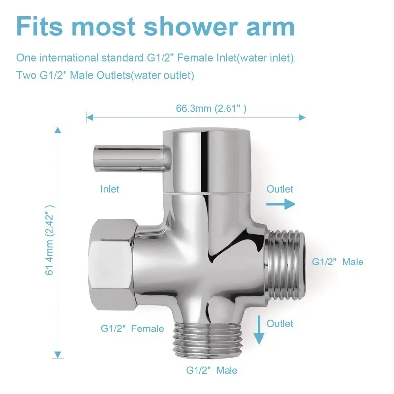 Brass 3-way G1/2 Shower Diverter Valve Water Separator Shower Tee Adapter Adjustable Faucet Switcher Bathroom Replacement Part