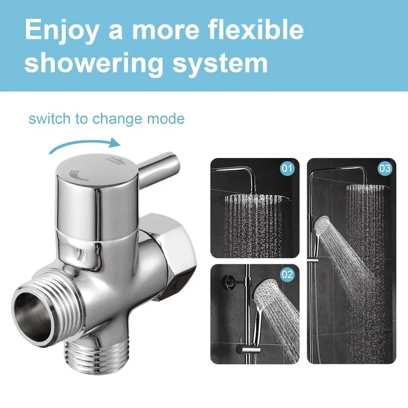 Brass 3-way G1/2 Shower Diverter Valve Water Separator Shower Tee Adapter Adjustable Faucet Switcher Bathroom Replacement Part