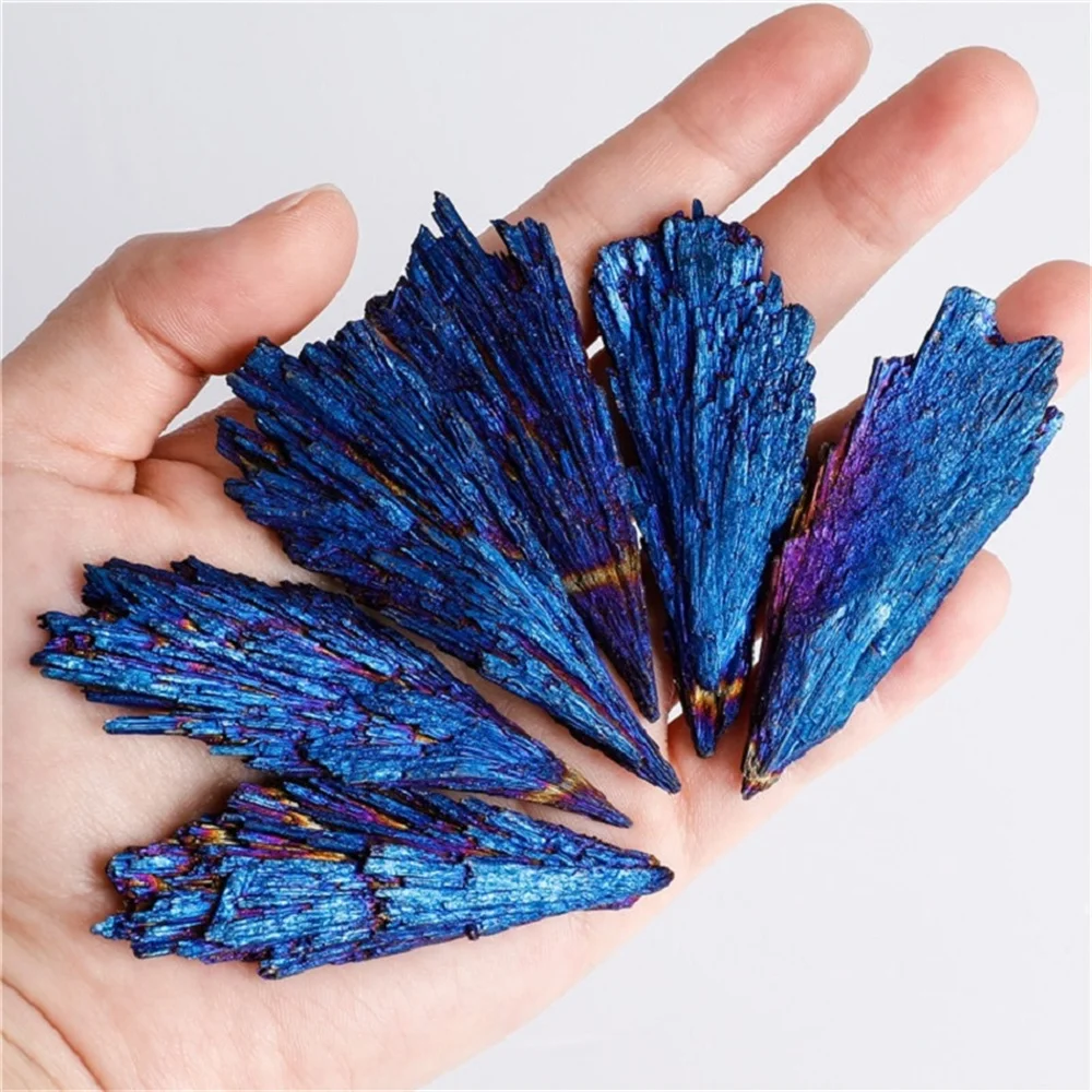Natural Black Tourmaline Peacock Feather Electroplated Crystal Healing Reiki Mineral Specimen Rainbow Rocks Diy Home Decoration