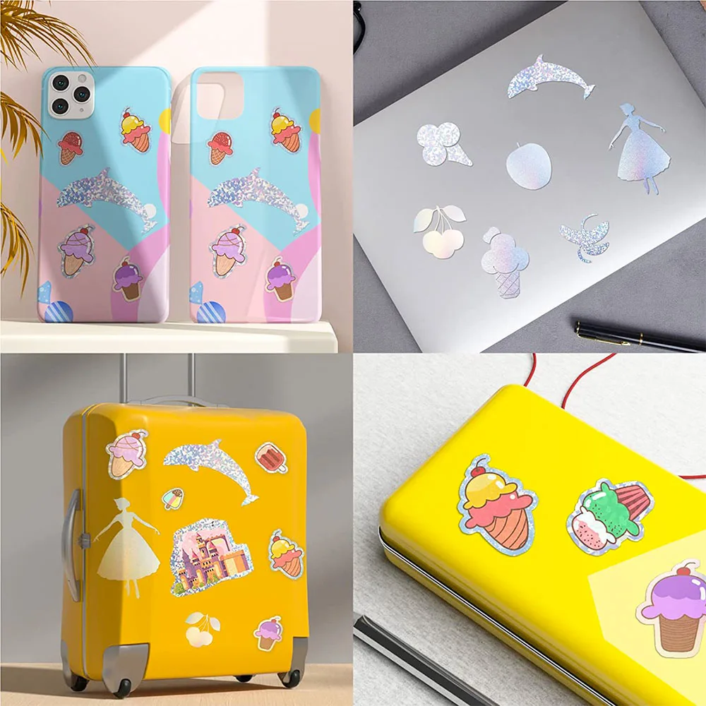 Holographic Glitter Laser Self Adhesive Waterproof Vinyl Stickers A4 Size Overlay Photos Windows Laptops Decorations 10pcs Sets