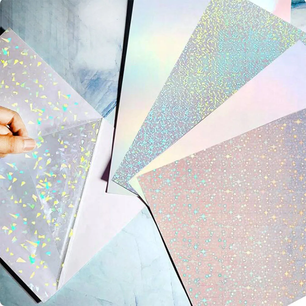 Holographic Glitter Laser Self Adhesive Waterproof Vinyl Stickers A4 Size Overlay Photos Windows Laptops Decorations 10pcs Sets