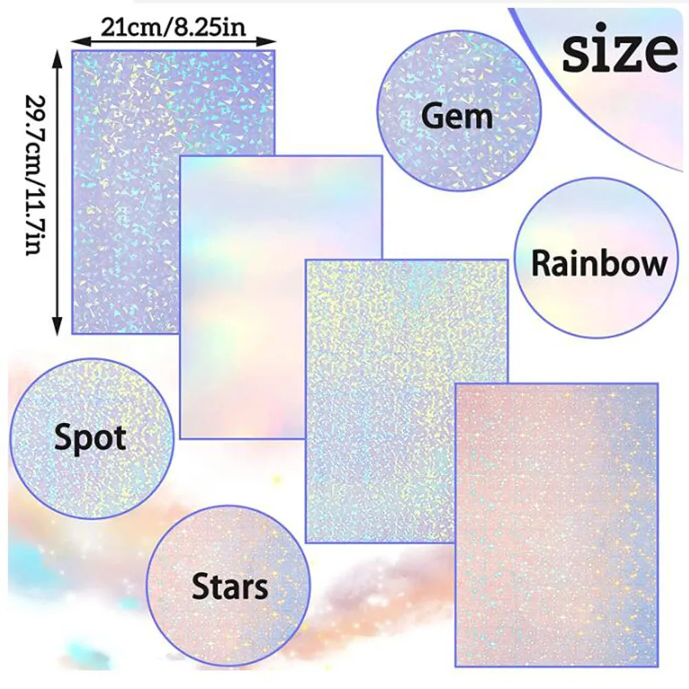 Holographic Glitter Laser Self Adhesive Waterproof Vinyl Stickers A4 Size Overlay Photos Windows Laptops Decorations 10pcs Sets