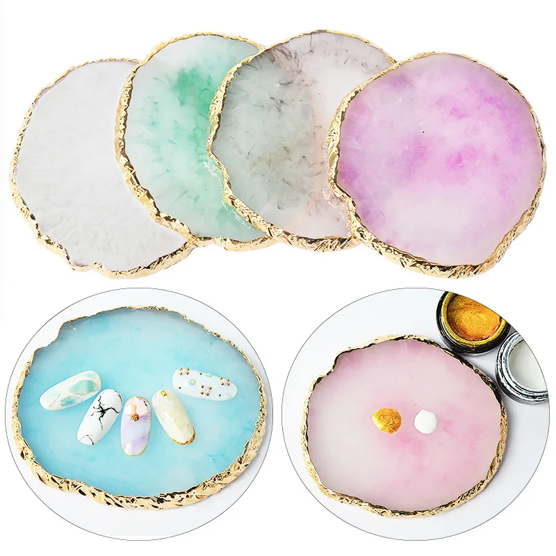 6 Round Resin Onyx Stone Nail Palette Nail Art Display Stand Gel Polish Tray Mixed Painting Pigment Tray Nail Art Display Stand