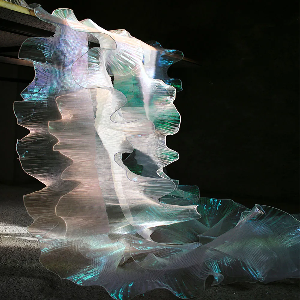 Lace Trim Organza Fabric Mermaid Ruffled Transparent Iridescent Laser Pleated for Patchwork Skirts Wedding Sewing Costume Supply