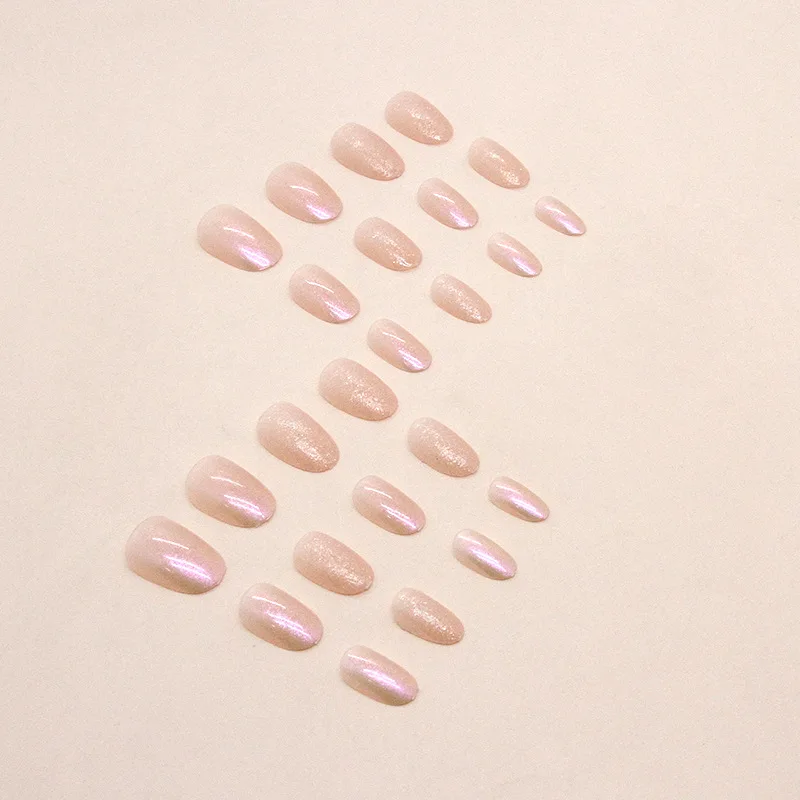 24 short oval press on nails gradient fake nails, paired with 1 piece of jelly and 1 nail file