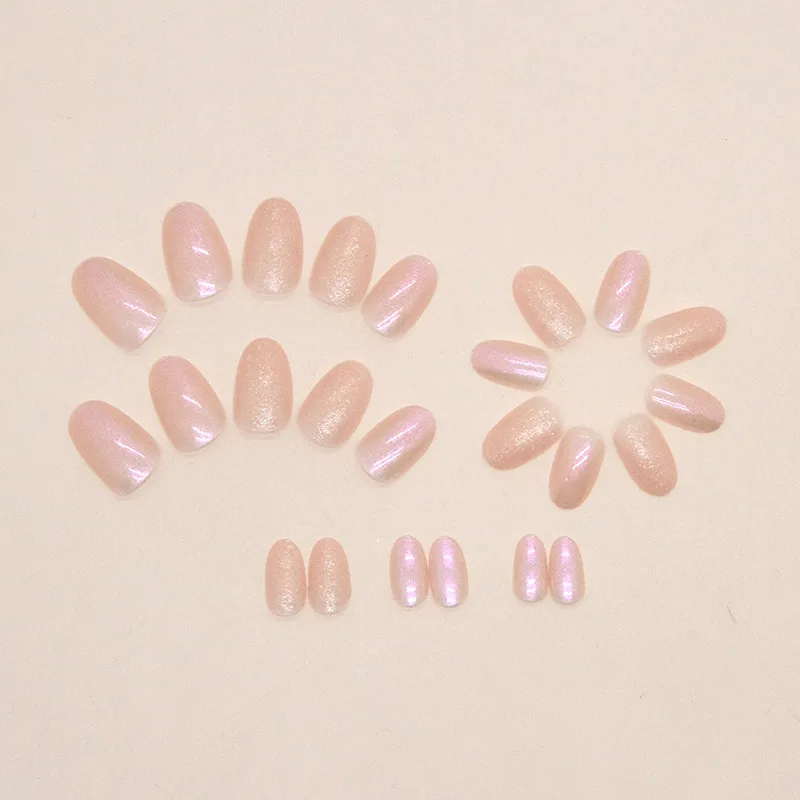 24 short oval press on nails gradient fake nails, paired with 1 piece of jelly and 1 nail file