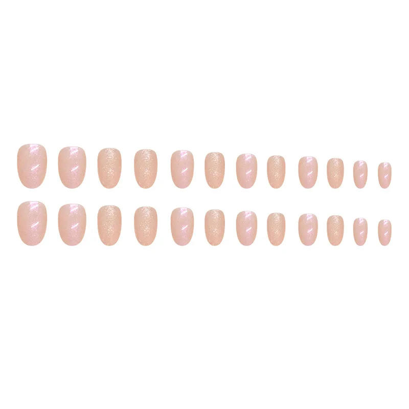 24 short oval press on nails gradient fake nails, paired with 1 piece of jelly and 1 nail file