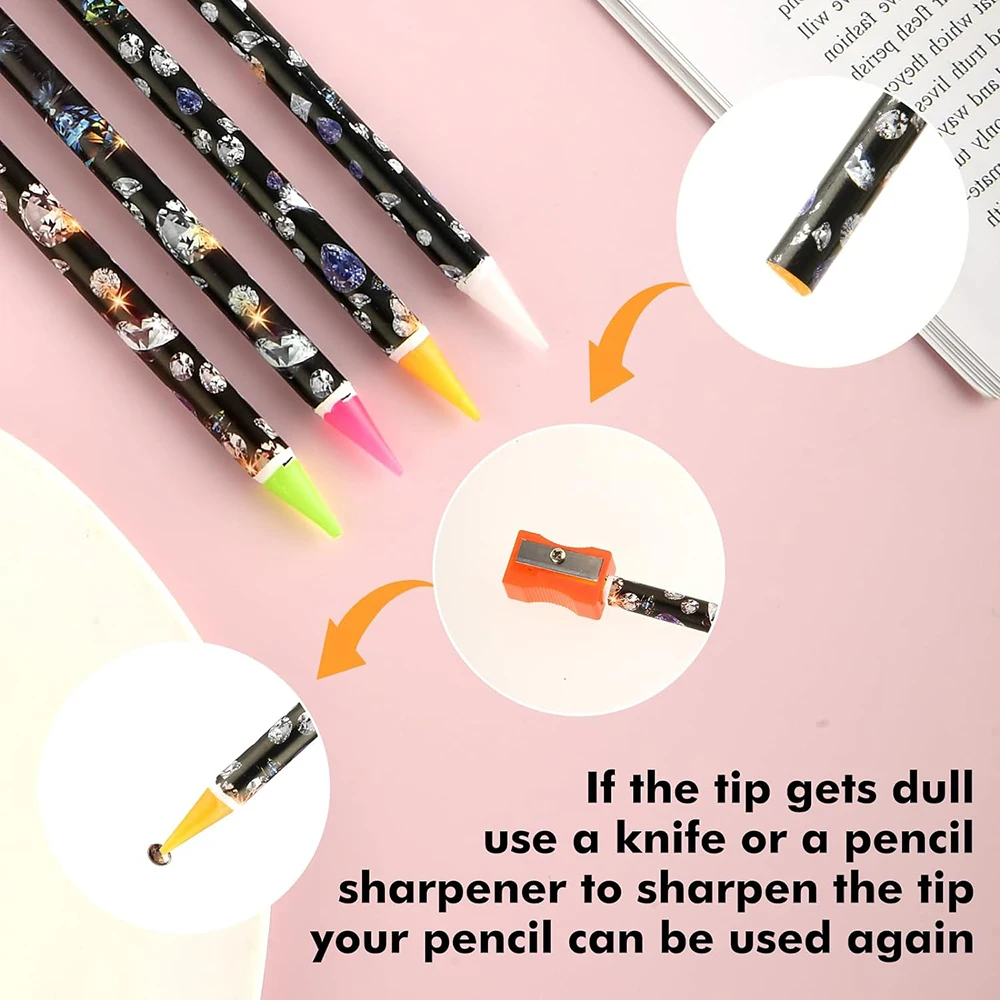 5pcs/set Nail Dotting Pen Picking Rhinestones Gems Drill Crystal Wax Pencil Diamond Picker Nail Art Tool 27.7cm= 9inches