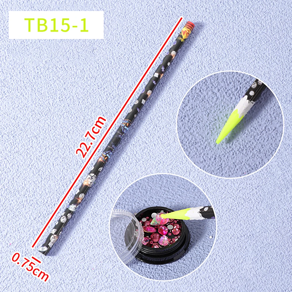 5pcs/set Nail Dotting Pen Picking Rhinestones Gems Drill Crystal Wax Pencil Diamond Picker Nail Art Tool 27.7cm= 9inches