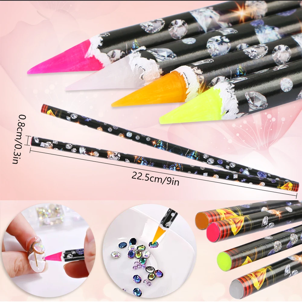 5pcs/set Nail Dotting Pen Picking Rhinestones Gems Drill Crystal Wax Pencil Diamond Picker Nail Art Tool 27.7cm= 9inches