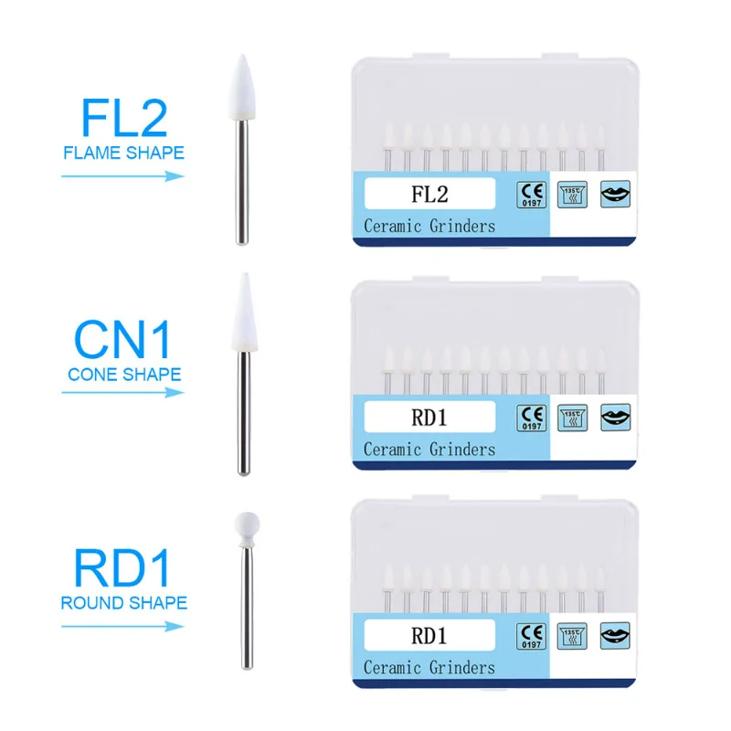12pcs/Pack Dental Polishing Stone Handpiece Burs FG Cone Flame Dentist Teeth Whiting
