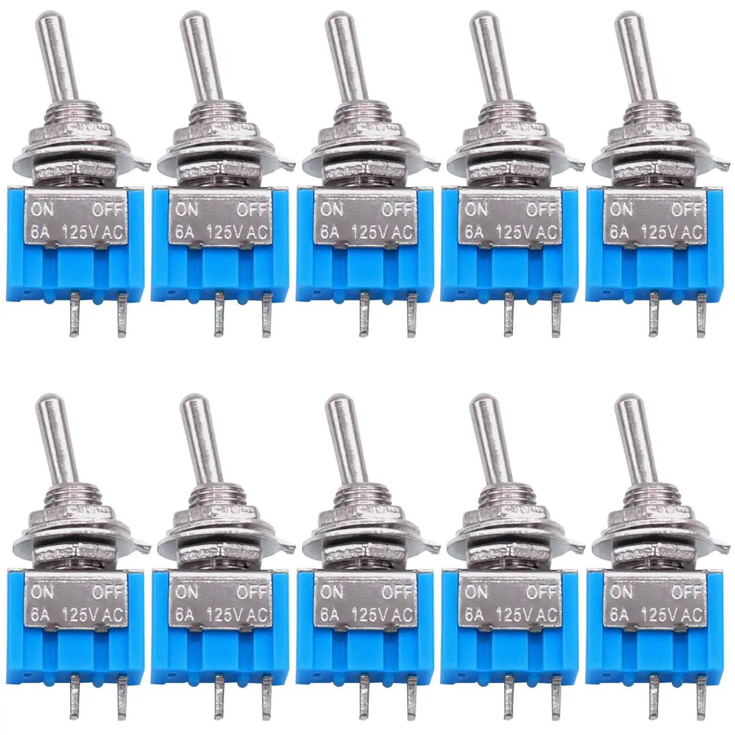 10pcs DPDT Mini Toggle Switch 2pin 2 Position ON/Off Miniature Toggle Switch 6A 125V Toggle Switch
