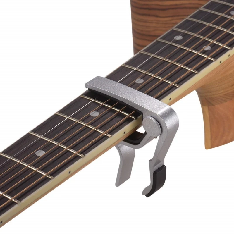 Guitar capo black or silver for acoustic guitar, electric guitar, classical guitar, banjo, bass etc.+guitar picks (6 random colo