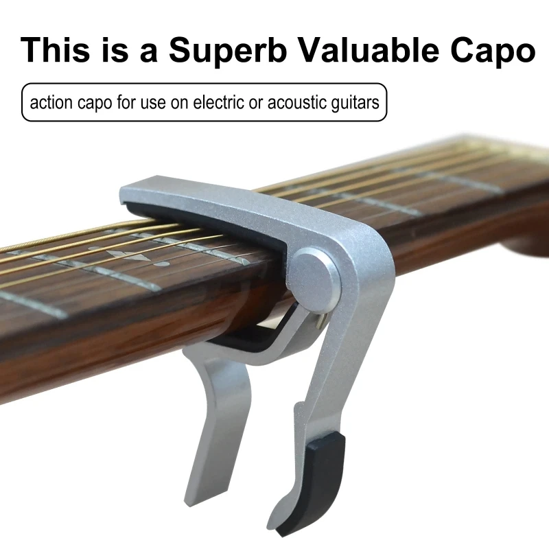 Guitar capo black or silver for acoustic guitar, electric guitar, classical guitar, banjo, bass etc.+guitar picks (6 random colo