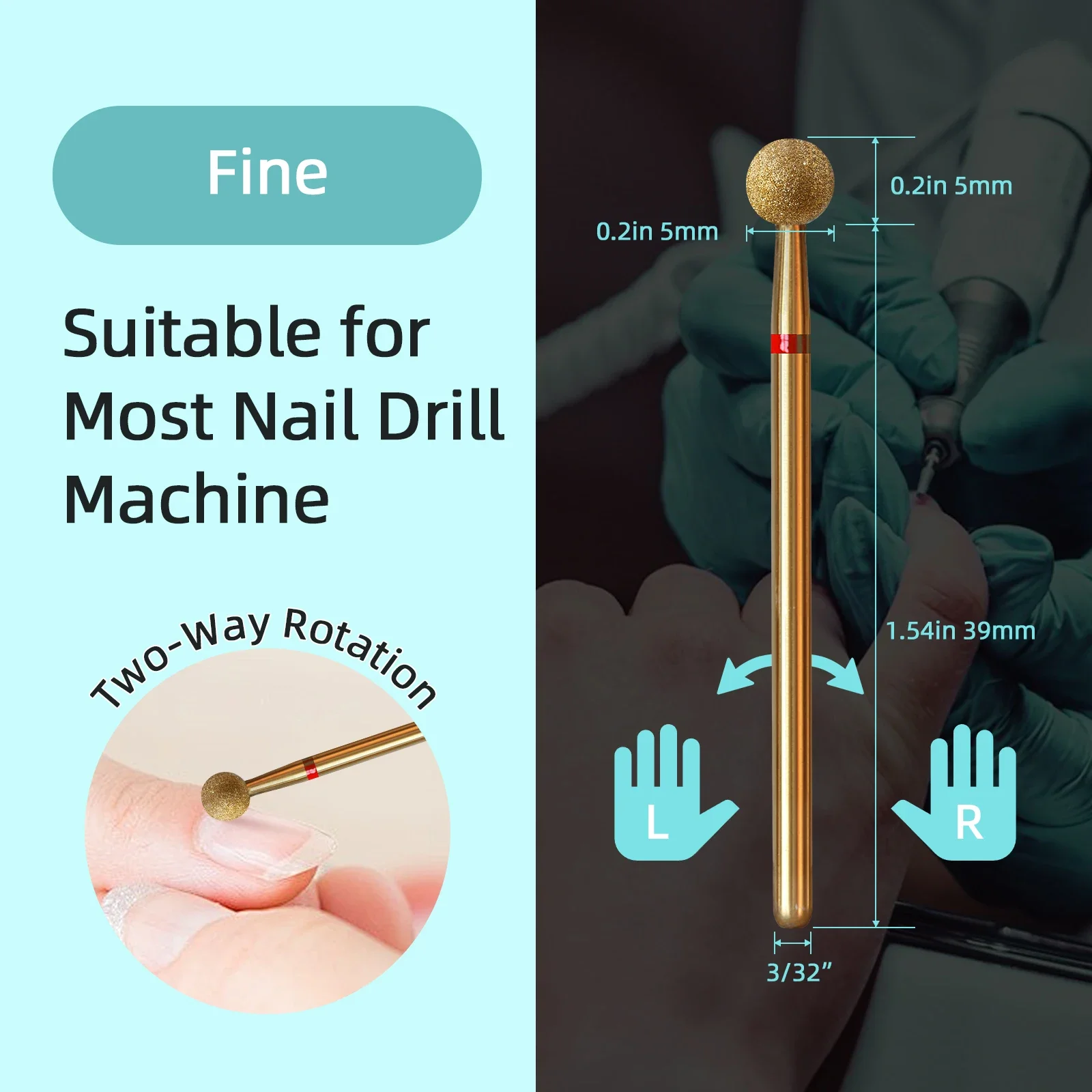 HYTOOS 5mm Ball Cuticle Clean Nail Drill Bit, Titanium Russian Diamond Nail Bits Nail Cleaner Accessories Tool for Dead Skin