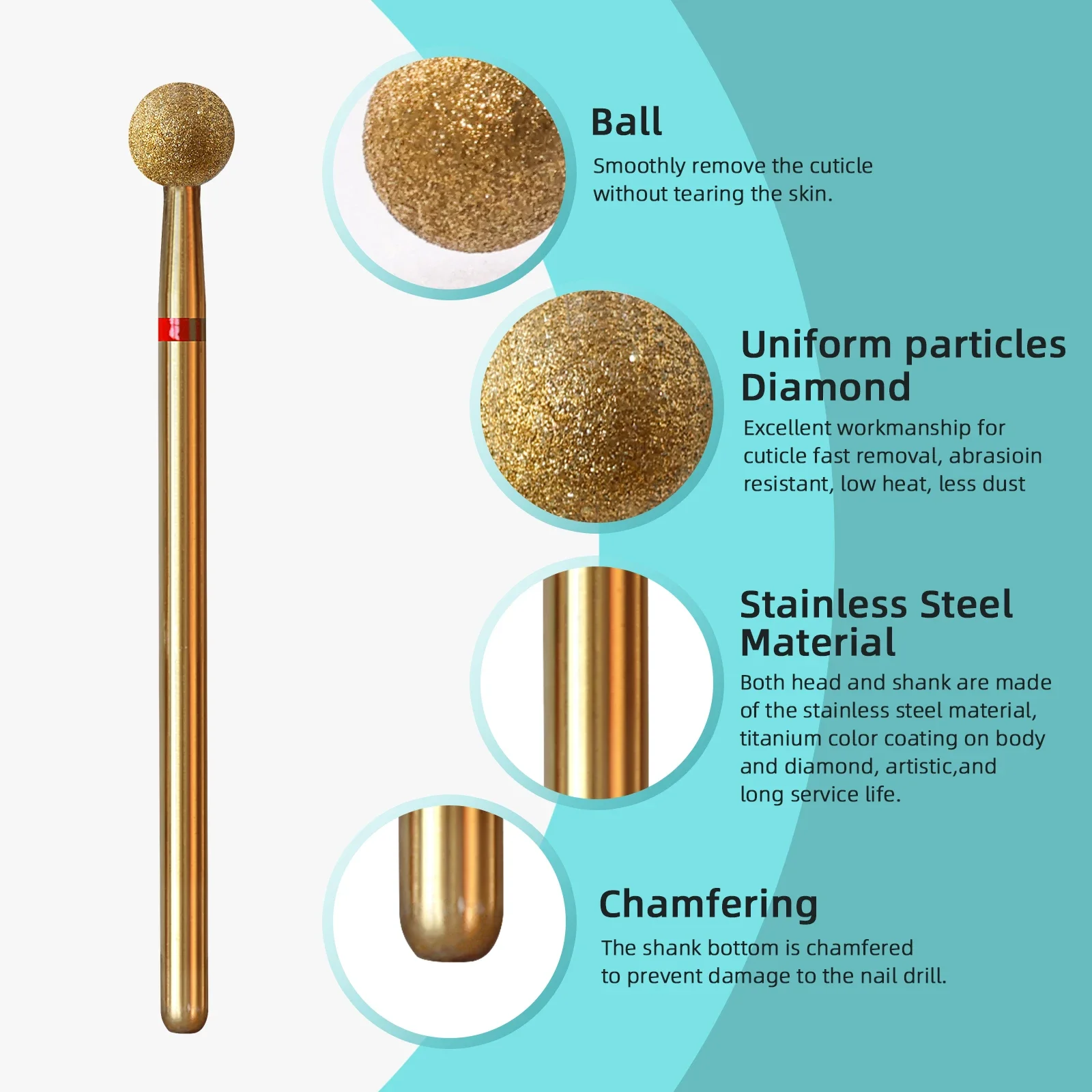 HYTOOS 5mm Ball Cuticle Clean Nail Drill Bit, Titanium Russian Diamond Nail Bits Nail Cleaner Accessories Tool for Dead Skin