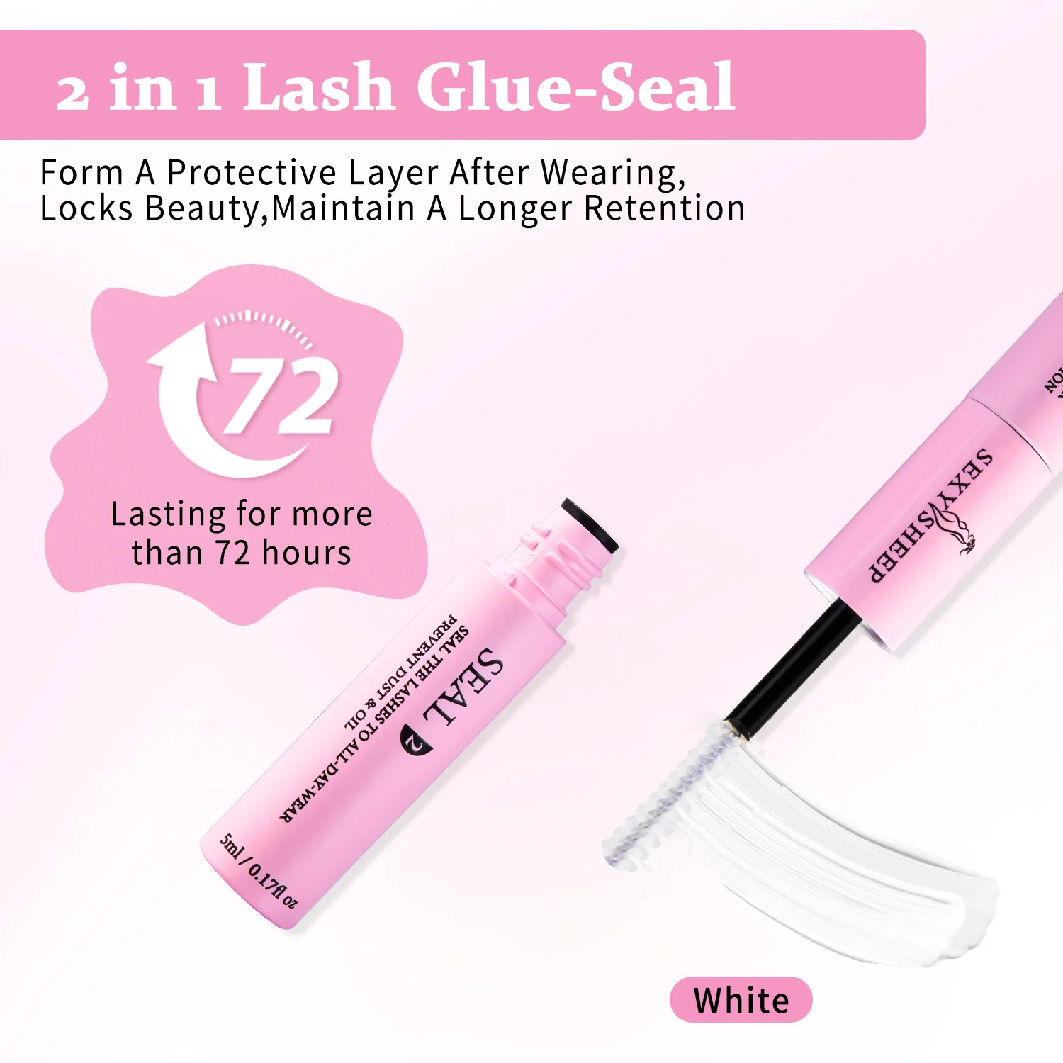 Eyelash Glue and Seal for Eyelash Clusters Strong Fixed Eyelash Glue Lasting 48H 2 in 1(5ml Black Glue + 5ml Clear Seal)