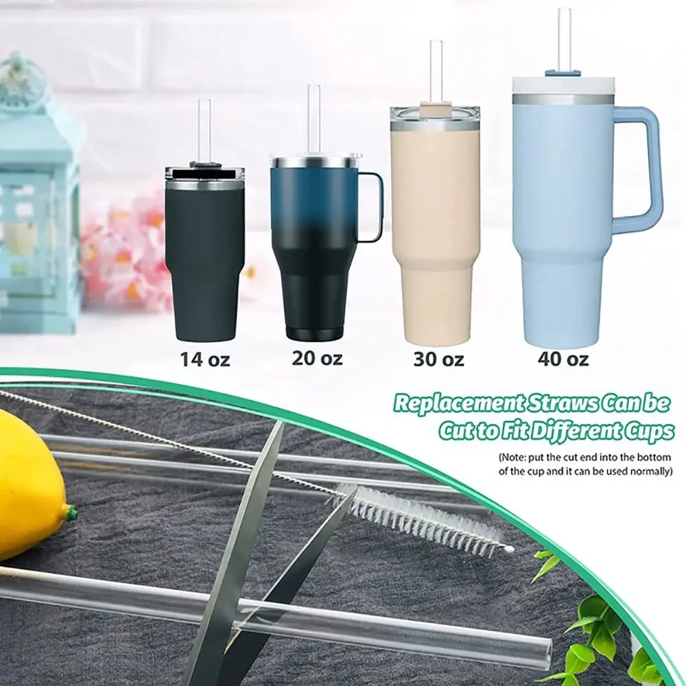 9mm Straight Cup Drinking Straws Vacuum Tumbler Themos Cup Bottle Replacement Straw with Brush Suitable for Stanley 18-40oz