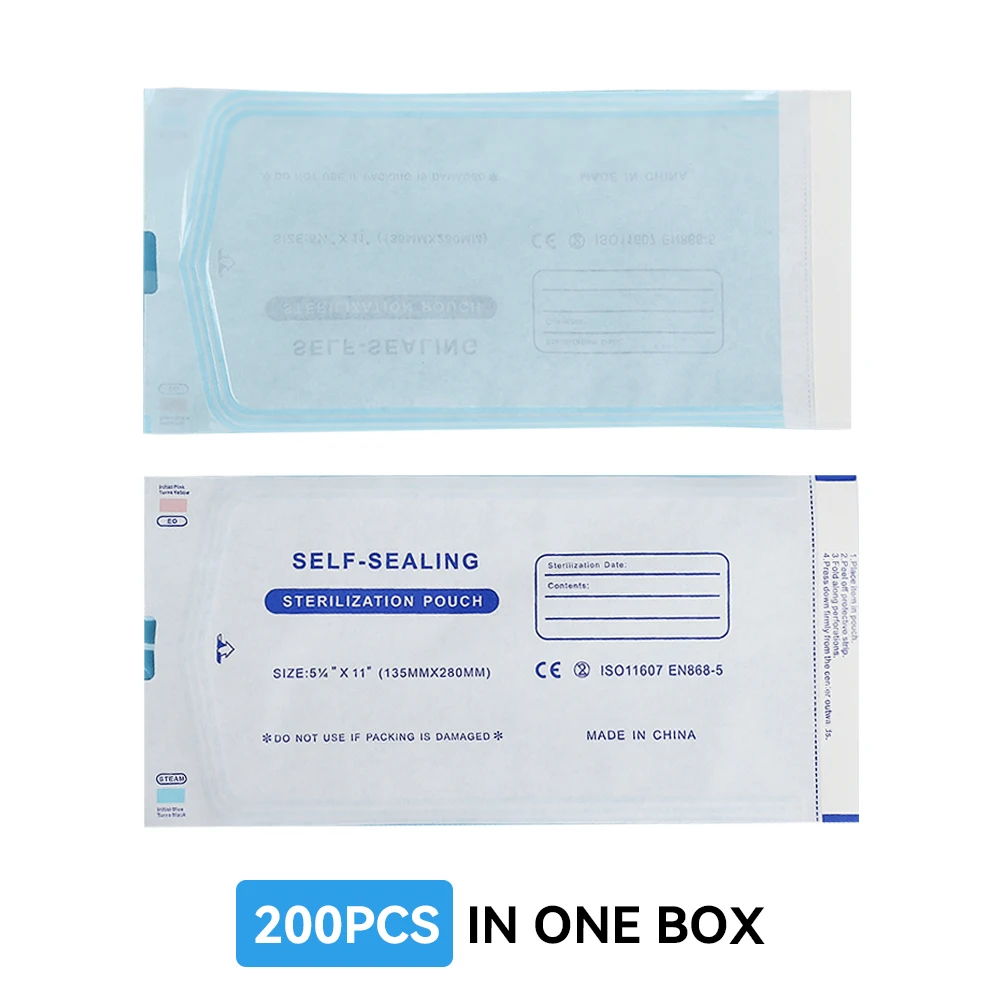 DM 200pcs/box Self-sealing Sterilization Pouches 5 Sizes Self-adhesive Bags Clean Pouches for Tattoo Dental Nail Art Accessories