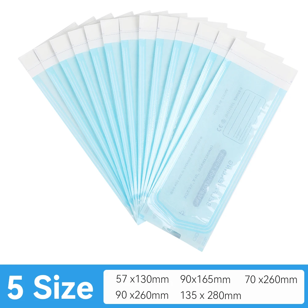 DM 200pcs/box Self-sealing Sterilization Pouches 5 Sizes Self-adhesive Bags Clean Pouches for Tattoo Dental Nail Art Accessories