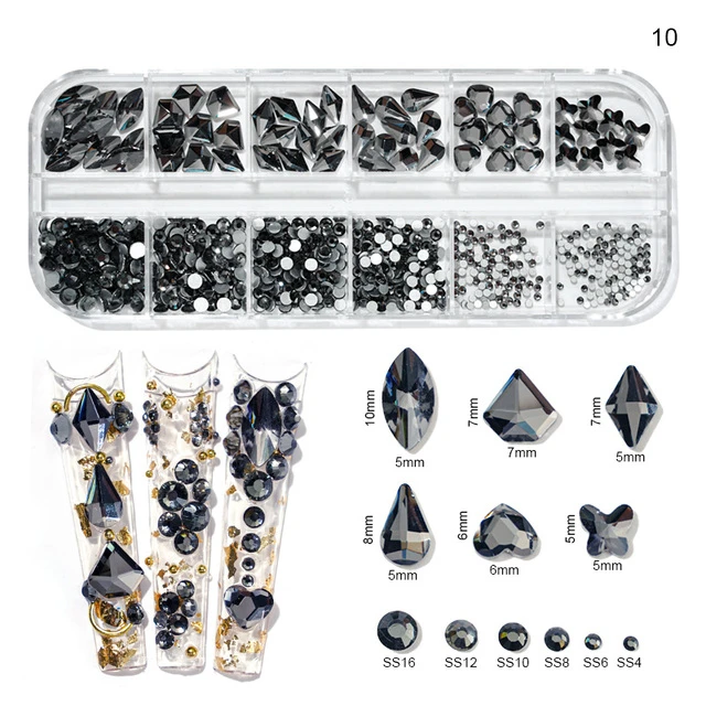 1000Pcs/box Champagne Gold Diamond Nail Crystal Mixed-Design Nail Glitter Rhinestone Non-HotFix Manicure Rhinestone Decoration