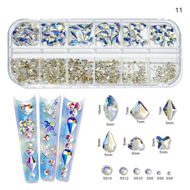 1000Pcs/box Champagne Gold Diamond Nail Crystal Mixed-Design Nail Glitter Rhinestone Non-HotFix Manicure Rhinestone Decoration